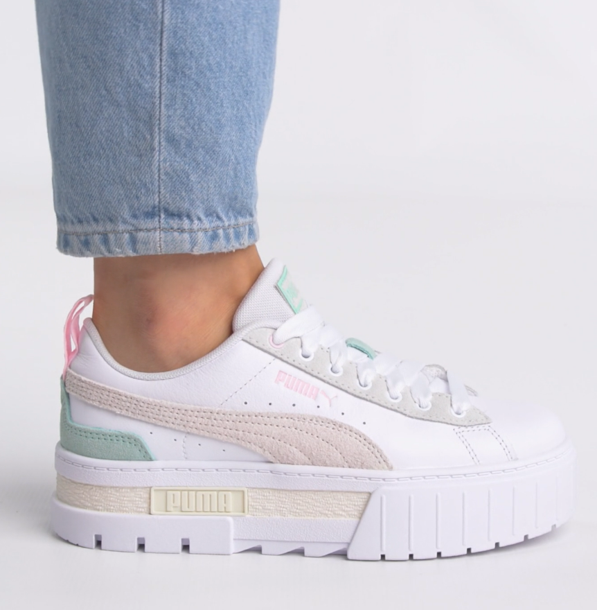 Zapatillas Puma Mayze Mix blanco gris verde rosa mujer C10446